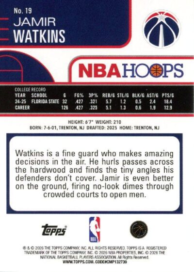 2025-26 Hoops - 019 | Jamir Watkins