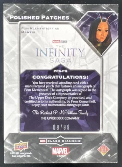 Pom Klementieff | 2021 UD Marvel Black Diamond Polished Patches Relics Auto SN