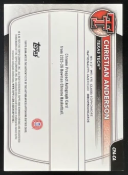 Christian Anderson | 2025-26 Bowman Chrome Prospect Purple #CPA-CA RC Auto SN