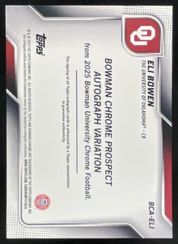 Eli Bowen | 2025 Bowman Chrome University Prospect Purple Refractor #ELI Auto SN