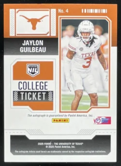 Jaylon Guilbeau | 2025 Panini NIL University Texas College Ticket Swirl Auto