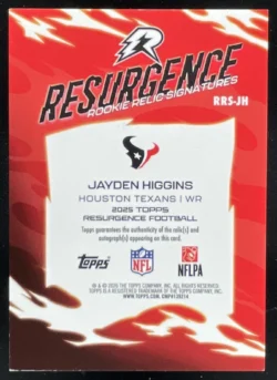 Jayden Higgins | 2025 Topps Resurgence Rookie Relic Signatures #RRS-JH RC Auto