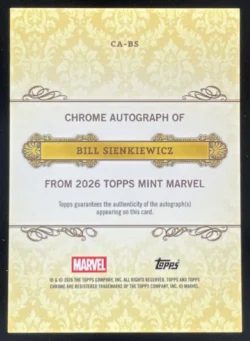Bill Sienkiewicz | 2026 Topps Mint Marvel Chrome Comic Creators #CA-BS Auto