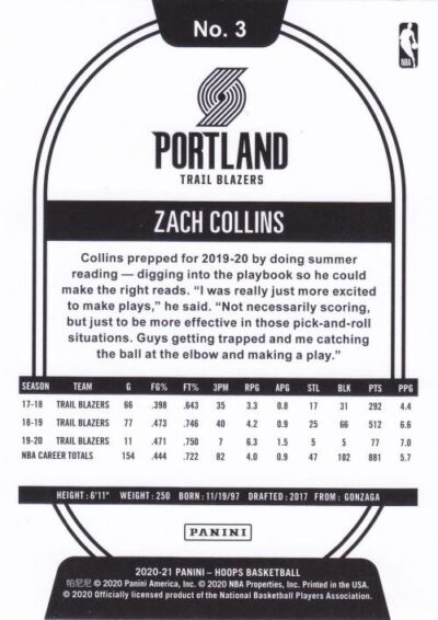 2020-21 Hoops - 003 | Zach Collins